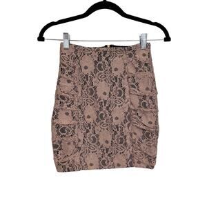 TOPSHOP Mini Skirt Women 4 Pink Pencil Lace Floral Chic Pull On Short Party Boho